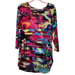 No Brand Multi Colored Sheer High Low Long Sleeve Blouse XL